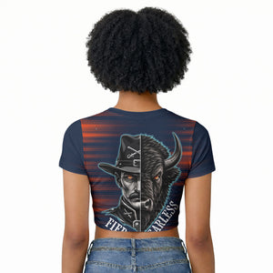 Buffalo Soldiers Fierce And Fearless Cavalry Raglan Cropped T shirt Half Face Soldier And Bison Halftone Graphic Art
