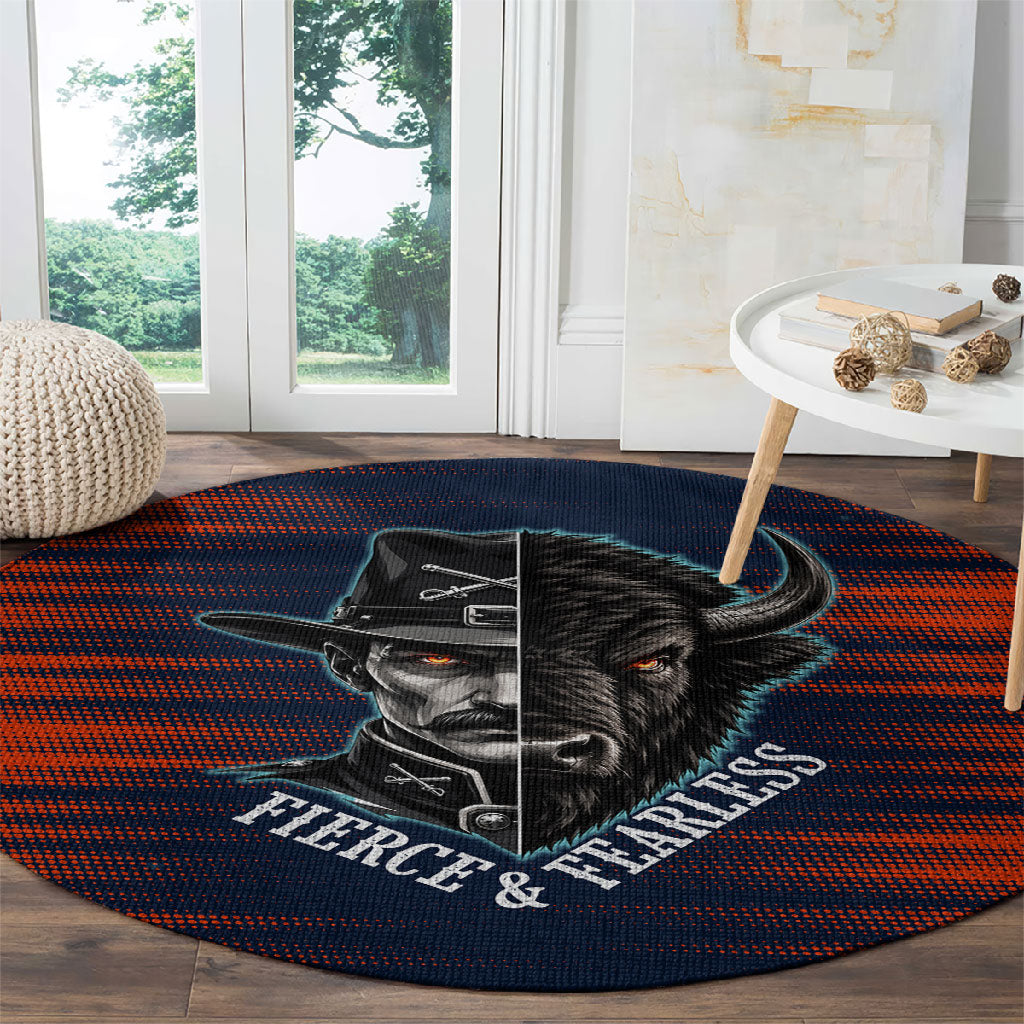 Buffalo Soldiers Fierce And Fearless Cavalry Round Carpet Half Face Soldier And Bison Halftone Graphic Art