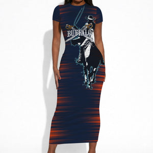 Buffalo Soldiers Fierce And Fearless Cavalry Short Sleeve Bodycon Dress Half Face Soldier And Bison Halftone Graphic Art