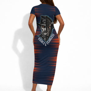 Buffalo Soldiers Fierce And Fearless Cavalry Short Sleeve Bodycon Dress Half Face Soldier And Bison Halftone Graphic Art