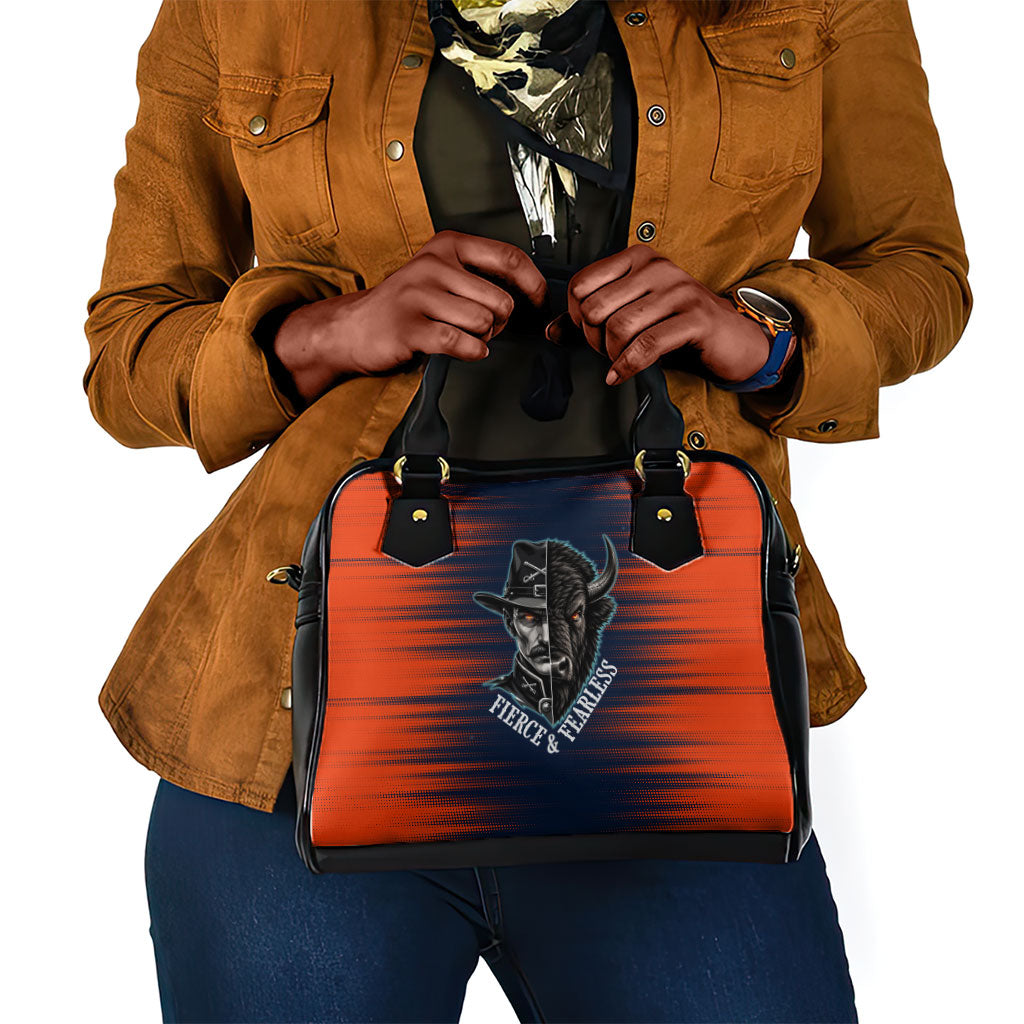 Buffalo Soldiers Fierce And Fearless Cavalry Shoulder Handbag Half Face Soldier And Bison Halftone Graphic Art