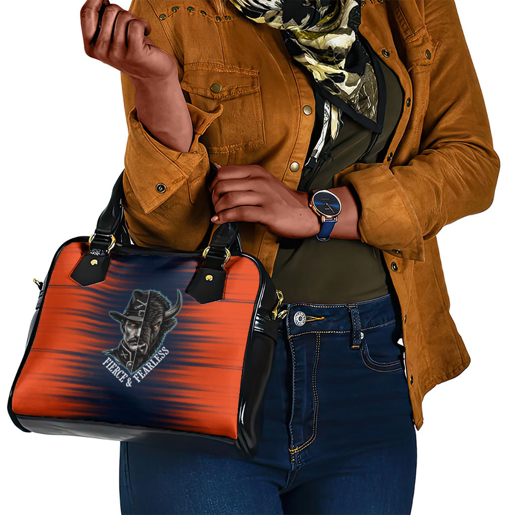 Buffalo Soldiers Fierce And Fearless Cavalry Shoulder Handbag Half Face Soldier And Bison Halftone Graphic Art