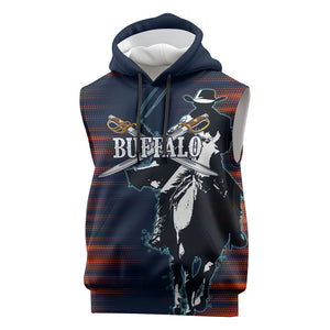 Buffalo Soldiers Fierce And Fearless Cavalry Sleeveless Hoodie Half Face Soldier And Bison Halftone Graphic Art