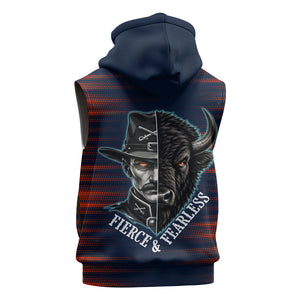 Buffalo Soldiers Fierce And Fearless Cavalry Sleeveless Hoodie Half Face Soldier And Bison Halftone Graphic Art