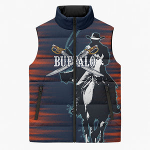 Buffalo Soldiers Fierce And Fearless Cavalry Sleeveless Puffer Jacket Half Face Soldier And Bison Halftone Graphic Art