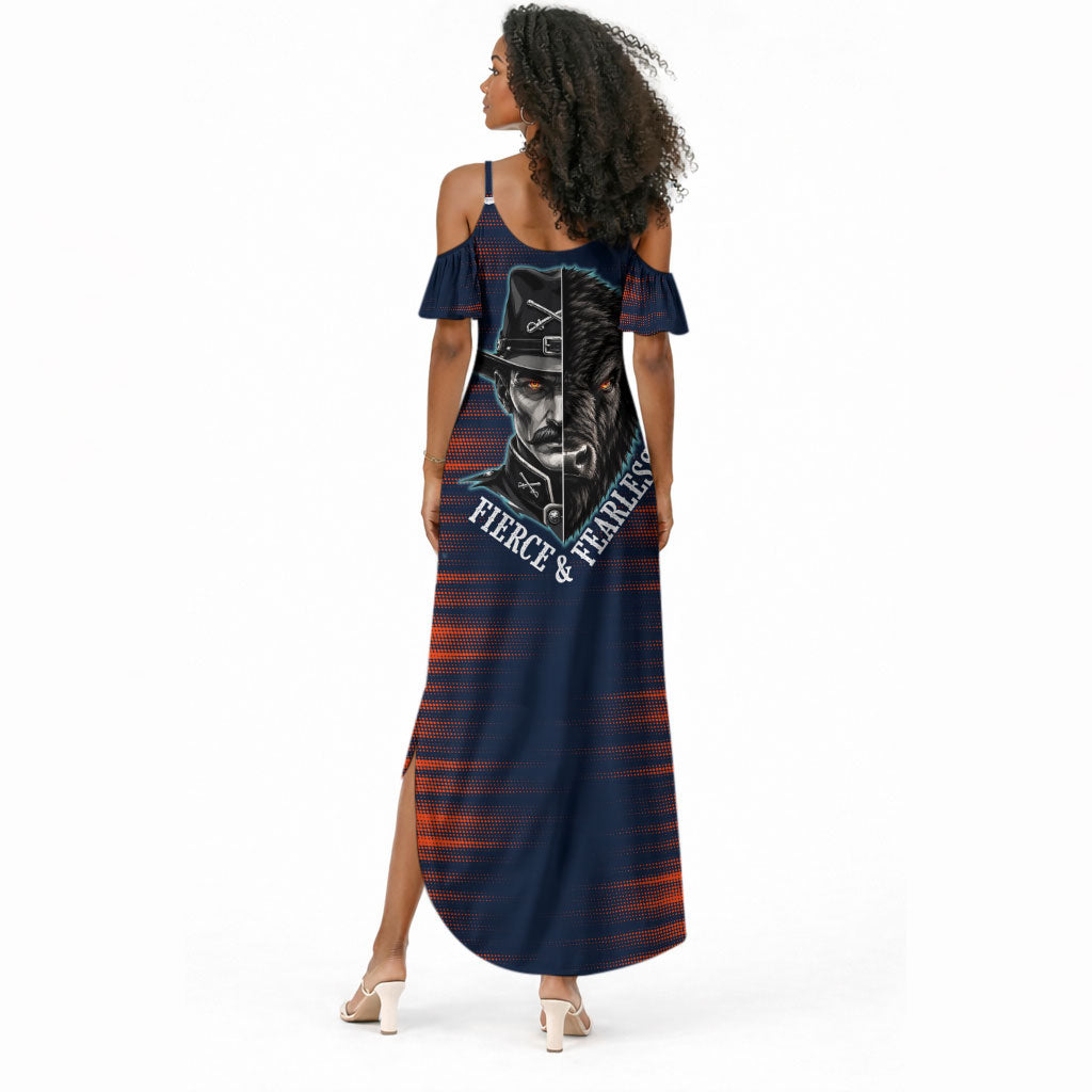 Buffalo Soldiers Fierce And Fearless Cavalry Summer Maxi Dress Half Face Soldier And Bison Halftone Graphic Art