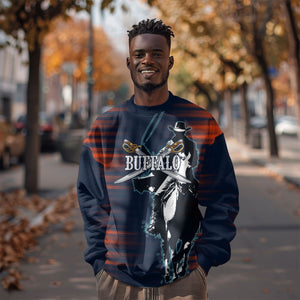Buffalo Soldiers Fierce And Fearless Cavalry Sweatshirt Half Face Soldier And Bison Halftone Graphic Art