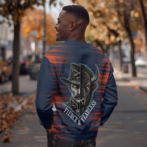 Buffalo Soldiers Fierce And Fearless Cavalry Sweatshirt Half Face Soldier And Bison Halftone Graphic Art