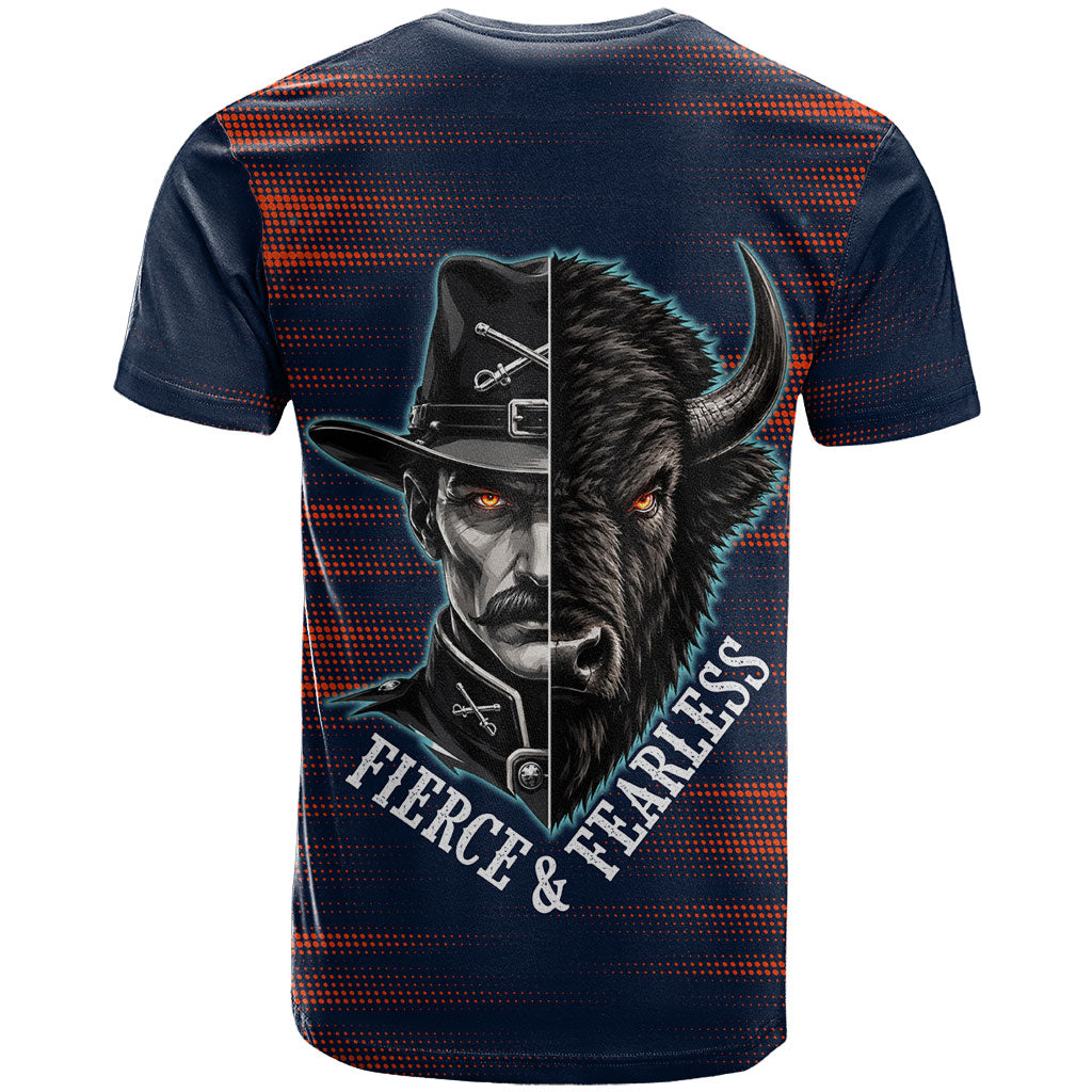 Buffalo Soldiers Fierce And Fearless Cavalry T shirt Half Face Soldier And Bison Halftone Graphic Art