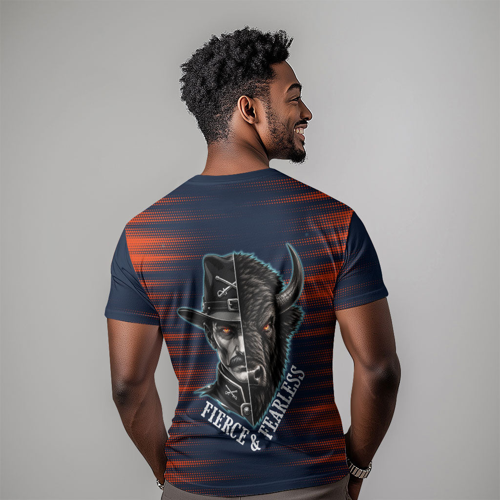 Buffalo Soldiers Fierce And Fearless Cavalry T shirt Half Face Soldier And Bison Halftone Graphic Art