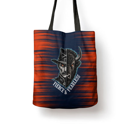 Buffalo Soldiers Fierce And Fearless Cavalry Tote Bag Half Face Soldier And Bison Halftone Graphic Art