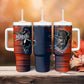 Buffalo Soldiers Fierce And Fearless Cavalry Tumbler With Handle Half Face Soldier And Bison Halftone Graphic Art