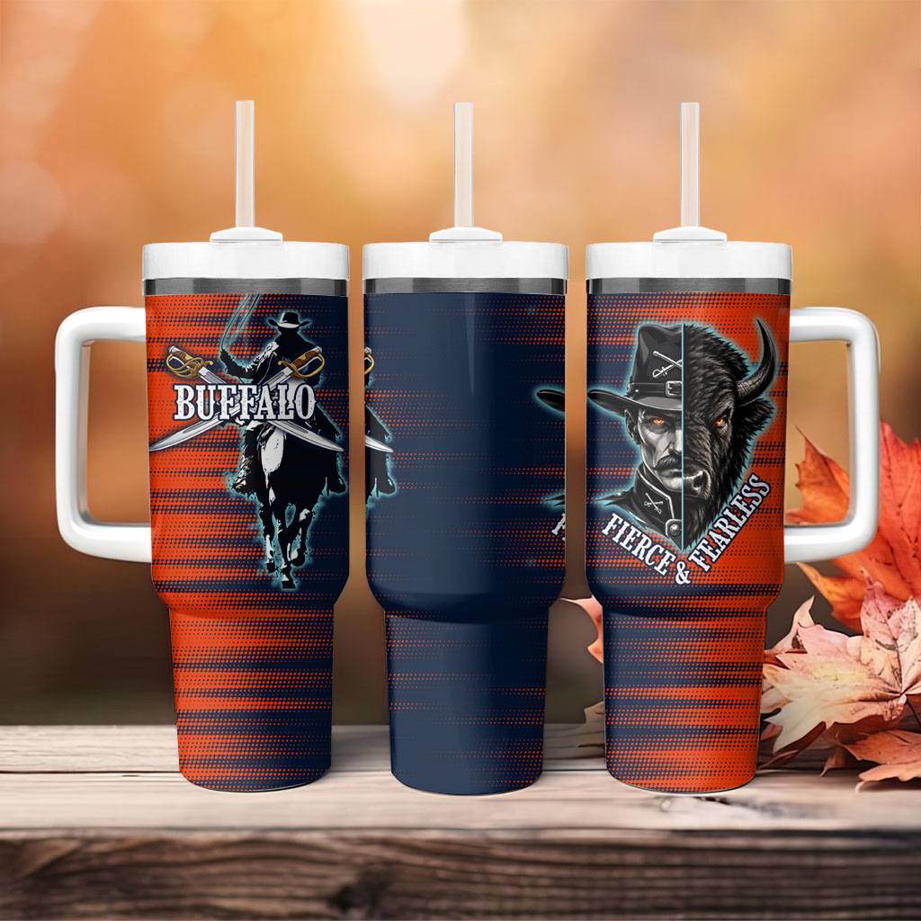 Buffalo Soldiers Fierce And Fearless Cavalry Tumbler With Handle Half Face Soldier And Bison Halftone Graphic Art