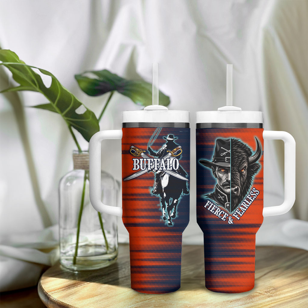 Buffalo Soldiers Fierce And Fearless Cavalry Tumbler With Handle Half Face Soldier And Bison Halftone Graphic Art