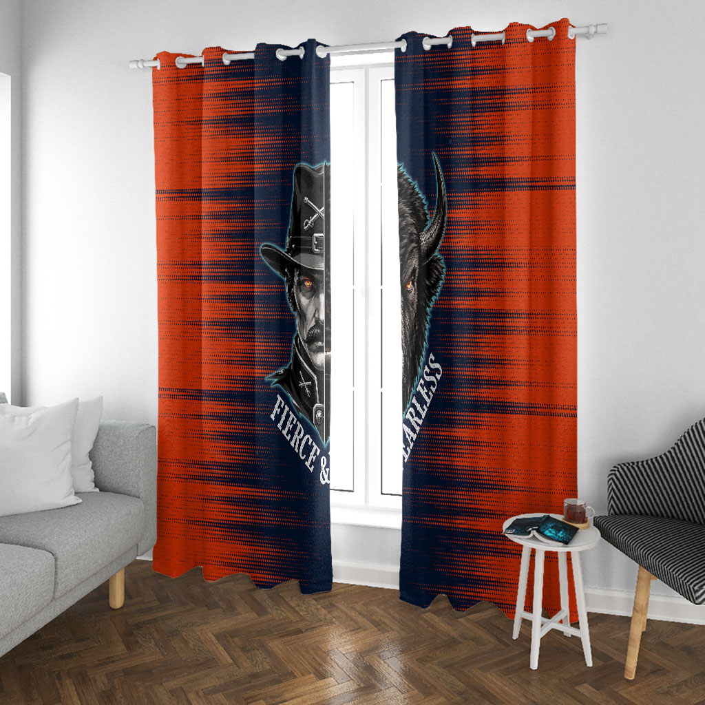 Buffalo Soldiers Fierce And Fearless Cavalry Window Curtain Half Face Soldier And Bison Halftone Graphic Art