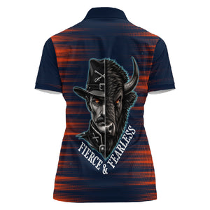 Buffalo Soldiers Fierce And Fearless Cavalry Women Polo Shirt Half Face Soldier And Bison Halftone Graphic Art