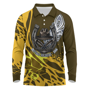 Buffalo Soldiers 9th And 10th Cavalry Regiments Long Sleeve Polo Shirt Wild And Untamed Vintage Western Horseshoe Graphic Art