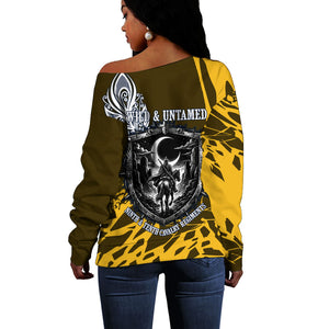 Buffalo Soldiers 9th And 10th Cavalry Regiments Off Shoulder Sweater Wild And Untamed Vintage Western Horseshoe Graphic Art