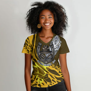 Buffalo Soldiers 9th And 10th Cavalry Regiments Women V-Neck T-Shirt Wild And Untamed Vintage Western Horseshoe Graphic Art