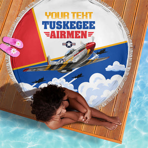 Personalized Tuskegee Airmen Beach Blanket Expect To Win P-51 Mustang Patriotic Aviation Art