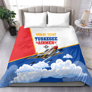 Personalized Tuskegee Airmen Bedding Set Expect To Win P-51 Mustang Patriotic Aviation Art