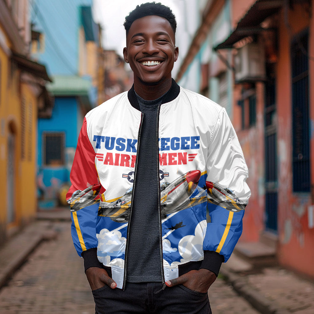 Personalized Tuskegee Airmen Bomber Jacket Expect To Win P-51 Mustang Patriotic Aviation Art