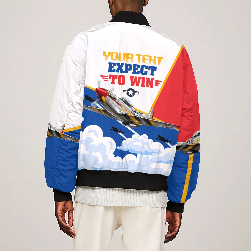 Personalized Tuskegee Airmen Bomber Jacket Expect To Win P-51 Mustang Patriotic Aviation Art
