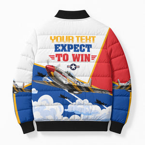 Personalized Tuskegee Airmen Bomber Puffer Jacket Expect To Win P-51 Mustang Patriotic Aviation Art