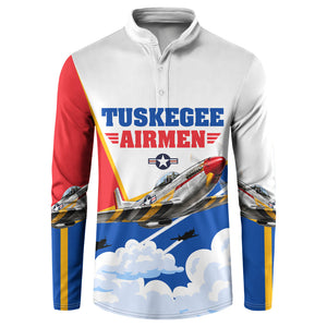 Personalized Tuskegee Airmen Button Sweatshirt Expect To Win P-51 Mustang Patriotic Aviation Art