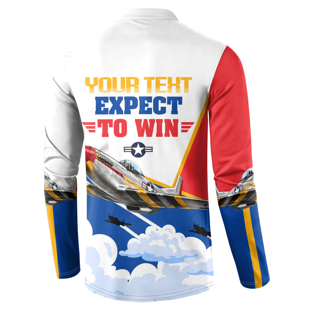 Personalized Tuskegee Airmen Button Sweatshirt Expect To Win P-51 Mustang Patriotic Aviation Art