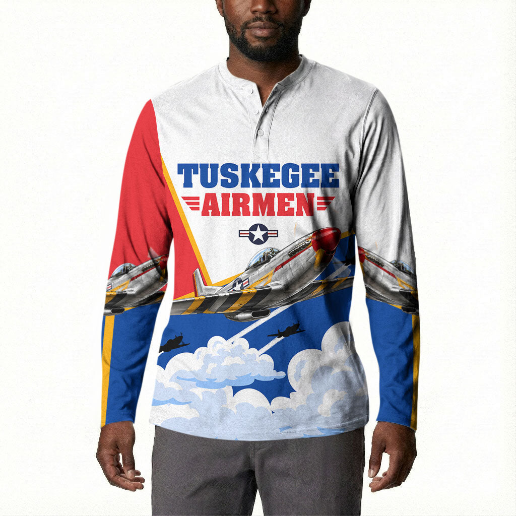 Personalized Tuskegee Airmen Button Sweatshirt Expect To Win P-51 Mustang Patriotic Aviation Art