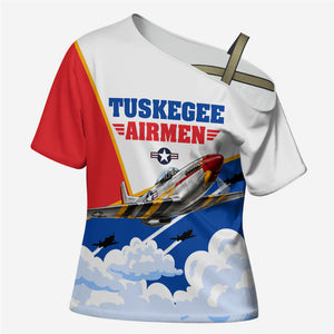 Personalized Tuskegee Airmen Cross Shoulder Shirt Expect To Win P-51 Mustang Patriotic Aviation Art