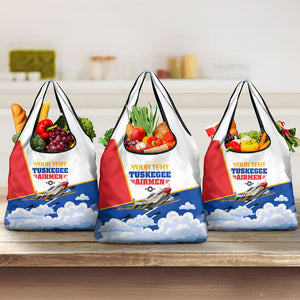 Personalized Tuskegee Airmen Grocery Bag Expect To Win P-51 Mustang Patriotic Aviation Art