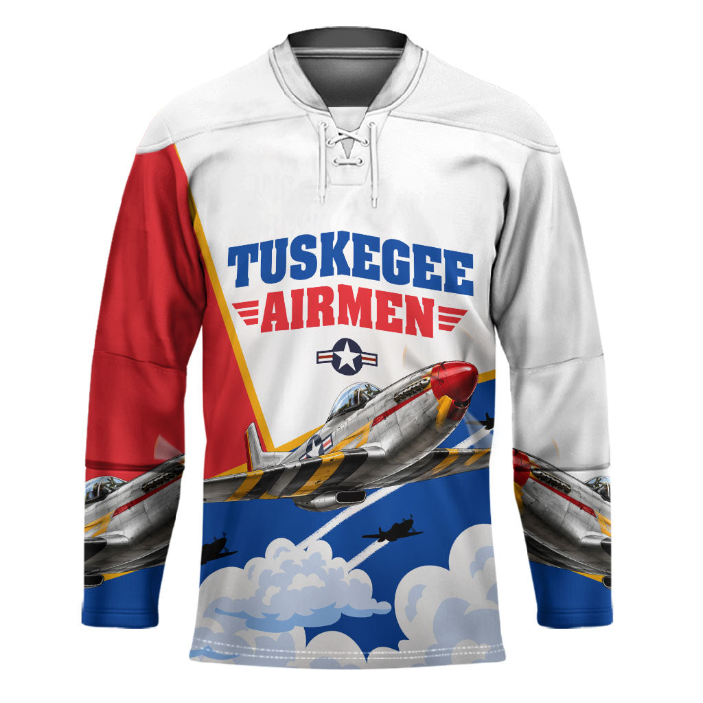 Personalized Tuskegee Airmen Hockey Jersey Expect To Win P-51 Mustang Patriotic Aviation Art
