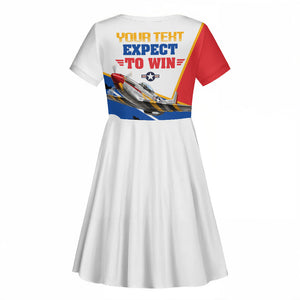 Personalized Tuskegee Airmen Kid Short Sleeve Dress Expect To Win P-51 Mustang Patriotic Aviation Art