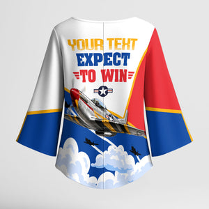 Personalized Tuskegee Airmen Kimono Sleeve Blouse Expect To Win P-51 Mustang Patriotic Aviation Art