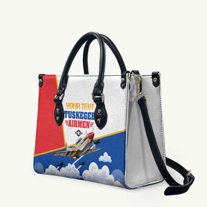 Personalized Tuskegee Airmen Leather Bag Expect To Win P-51 Mustang Patriotic Aviation Art