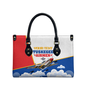 Personalized Tuskegee Airmen Leather Bag Expect To Win P-51 Mustang Patriotic Aviation Art
