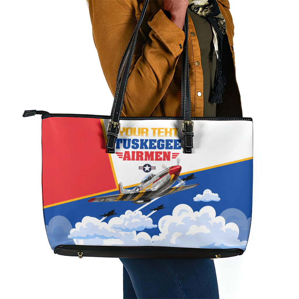 Personalized Tuskegee Airmen Leather Tote Bag Expect To Win P-51 Mustang Patriotic Aviation Art
