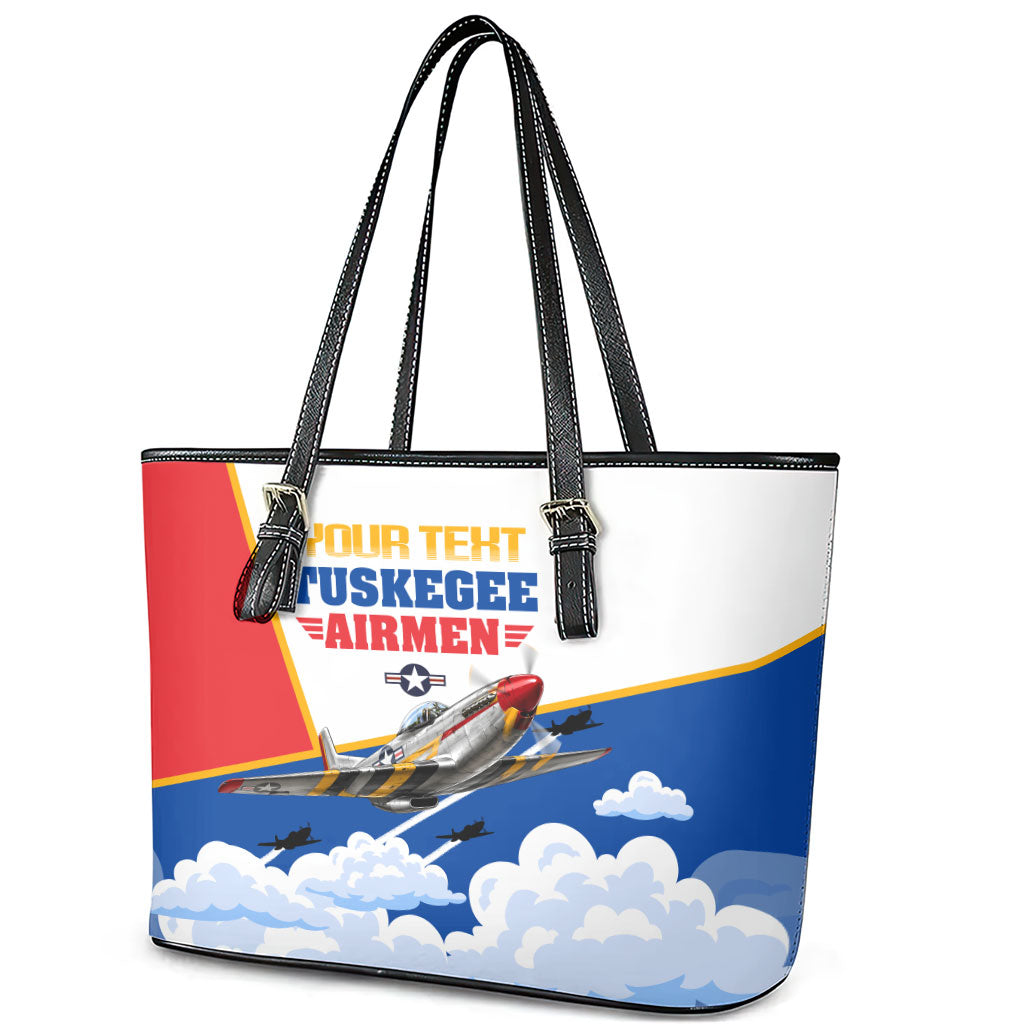 Personalized Tuskegee Airmen Leather Tote Bag Expect To Win P-51 Mustang Patriotic Aviation Art