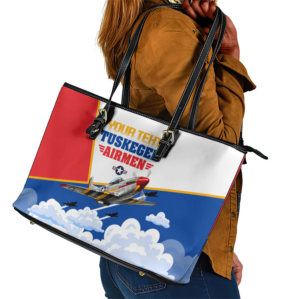 Personalized Tuskegee Airmen Leather Tote Bag Expect To Win P-51 Mustang Patriotic Aviation Art