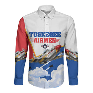 Personalized Tuskegee Airmen Long Sleeve Button Shirt Expect To Win P-51 Mustang Patriotic Aviation Art