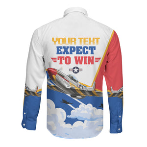 Personalized Tuskegee Airmen Long Sleeve Button Shirt Expect To Win P-51 Mustang Patriotic Aviation Art