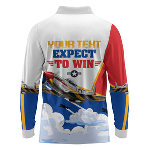 Personalized Tuskegee Airmen Long Sleeve Polo Shirt Expect To Win P-51 Mustang Patriotic Aviation Art