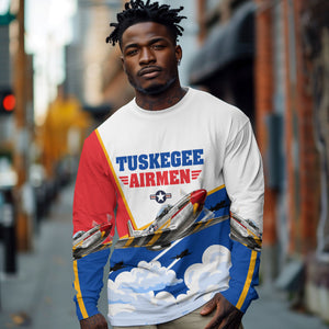 Personalized Tuskegee Airmen Long Sleeve Shirt Expect To Win P-51 Mustang Patriotic Aviation Art