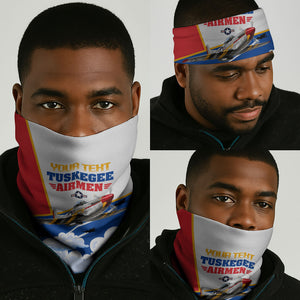 Personalized Tuskegee Airmen Neck Gaiter Expect To Win P-51 Mustang Patriotic Aviation Art