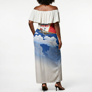 Personalized Tuskegee Airmen Off Shoulder Maxi Dress Expect To Win P-51 Mustang Patriotic Aviation Art