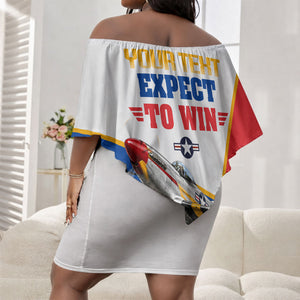 Personalized Tuskegee Airmen Off Shoulder Short Dress Expect To Win P-51 Mustang Patriotic Aviation Art