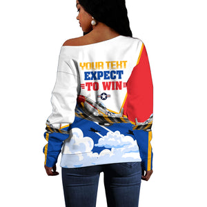 Personalized Tuskegee Airmen Off Shoulder Sweater Expect To Win P-51 Mustang Patriotic Aviation Art