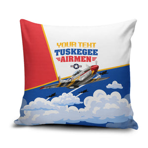 Personalized Tuskegee Airmen Pillow Cover Expect To Win P-51 Mustang Patriotic Aviation Art